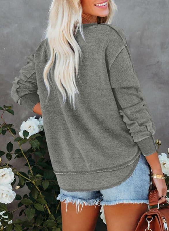 SHEWIN Womens Sweatshirt Lightweight Loose Fit Crewneck Long Sleeve M Gray