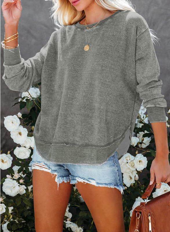 SHEWIN Womens Sweatshirt Lightweight Loose Fit Crewneck Long Sleeve M Gray