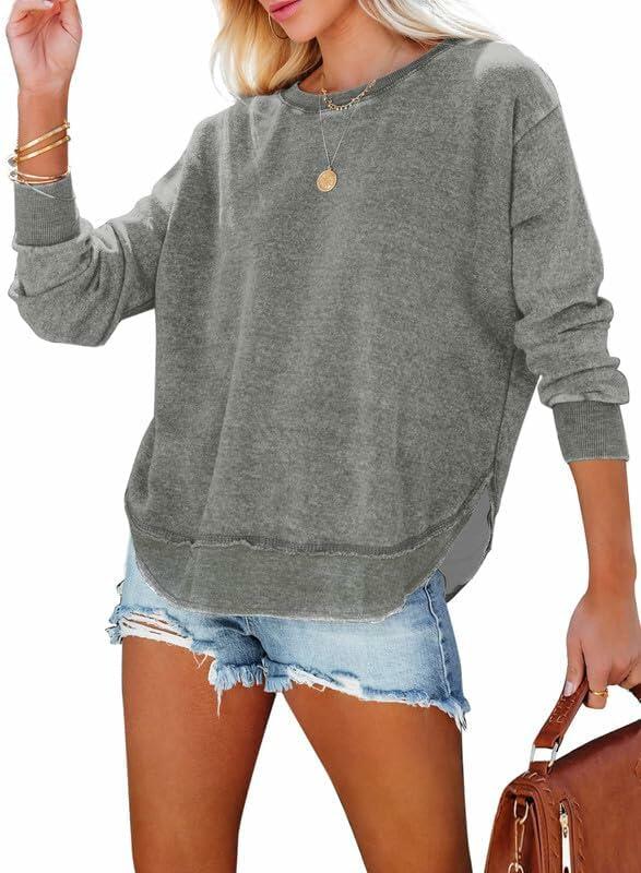 SHEWIN Womens Sweatshirt Lightweight Loose Fit Crewneck Long Sleeve M Gray