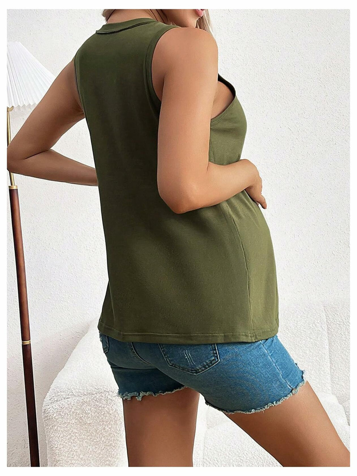 SOLY HUX Women's Maternity Tank Top Small Army Green V Neck Sleeveless