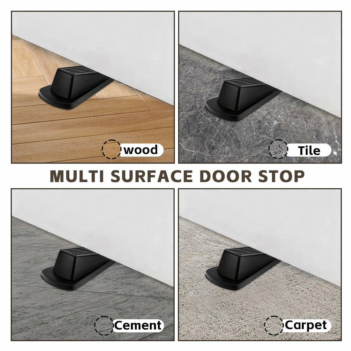 Rubber Door Stopper Wedge Black 4 Pack Sturdy Stackable Floor Door Stops