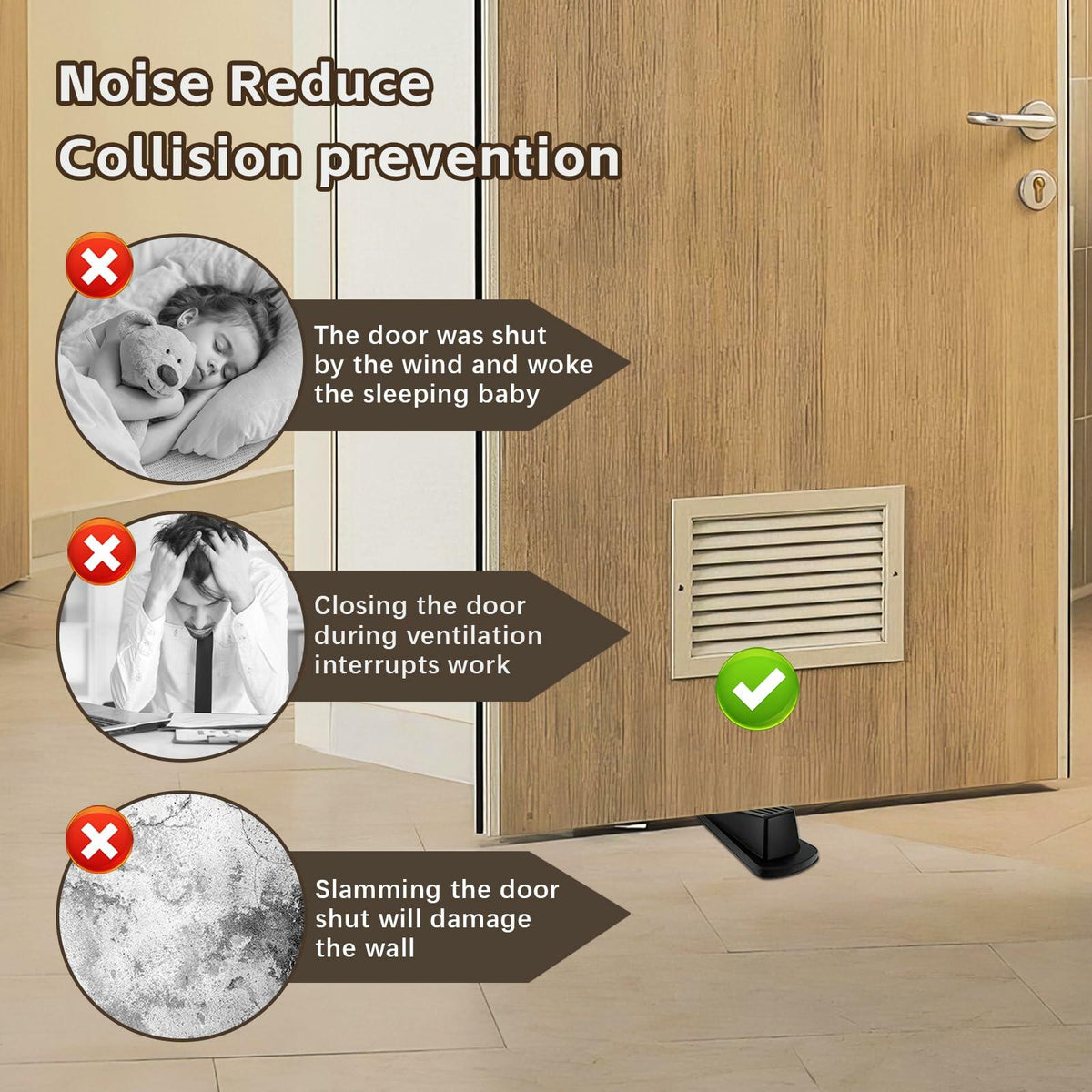 Rubber Door Stopper Wedge Black 4 Pack Sturdy Stackable Floor Door Stops