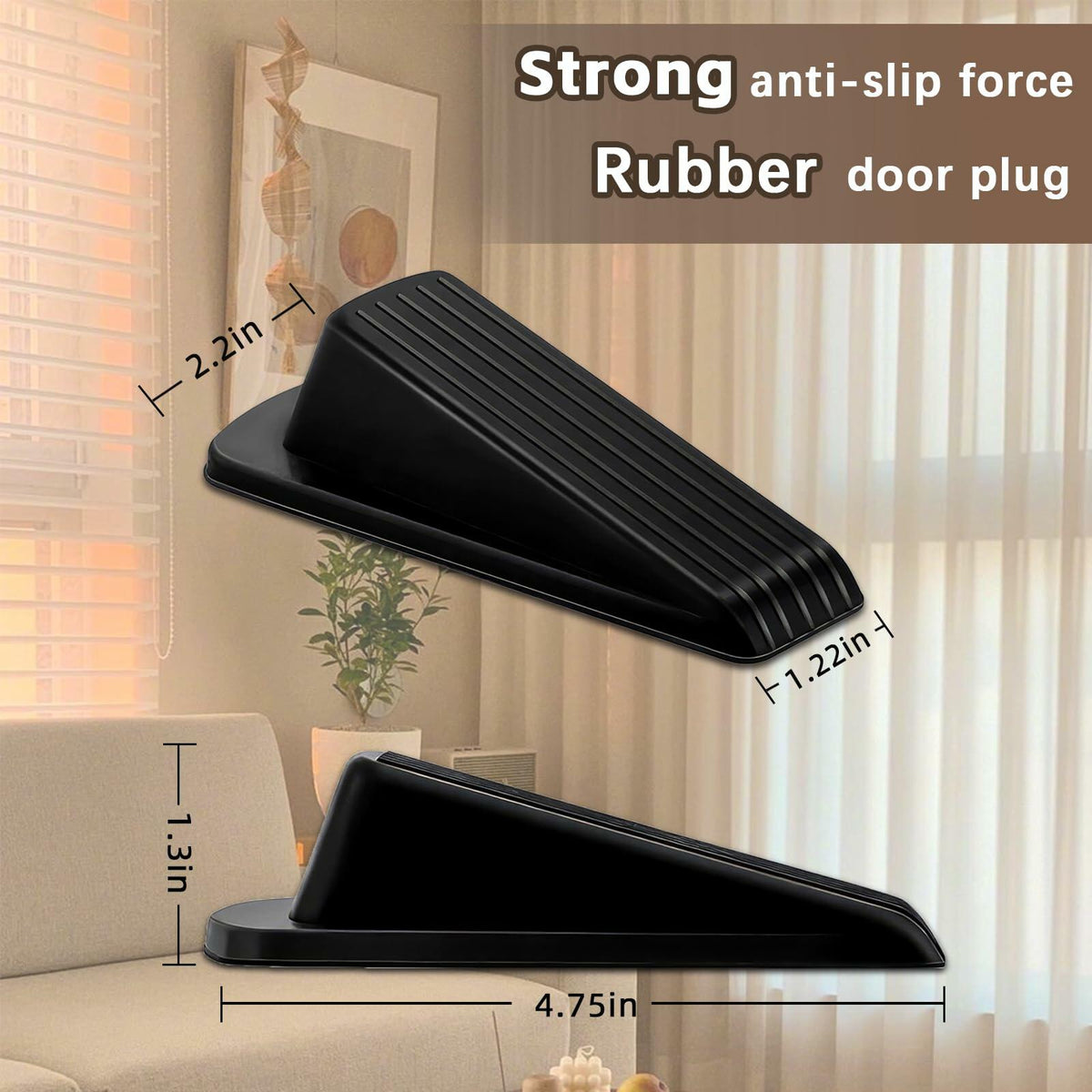 Rubber Door Stopper Wedge Black 4 Pack Sturdy Stackable Floor Door Stops