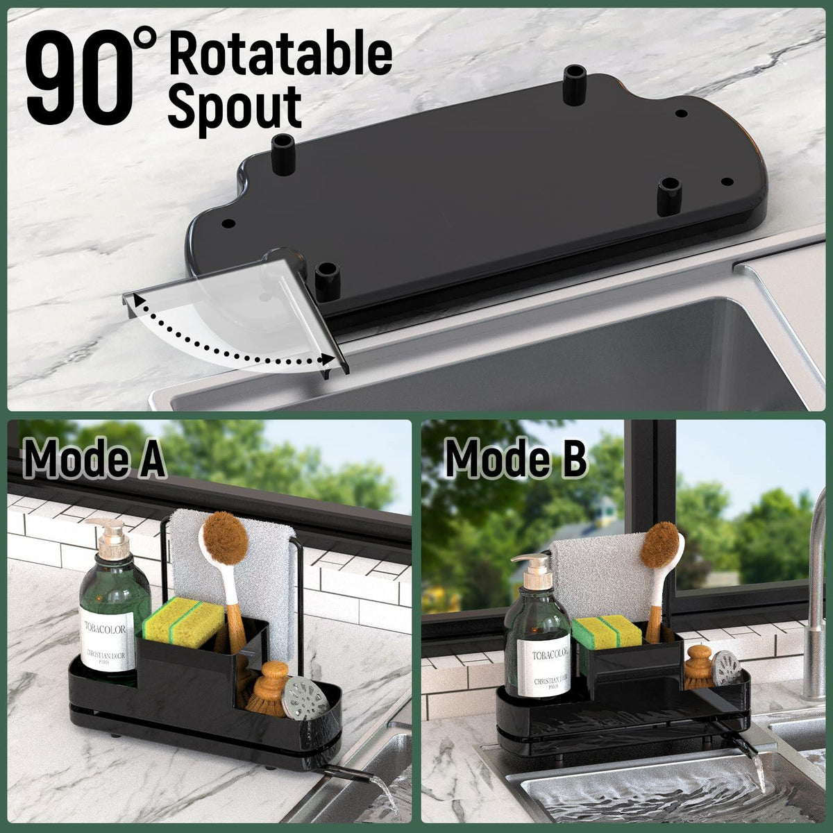 FUNKYLEE Kitchen Sink Sponge Holder Caddy with Brush Holder & Soap Dispenser