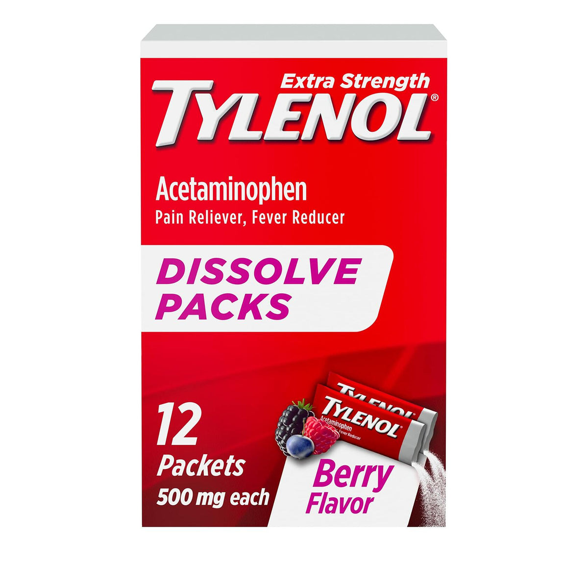 BB04/27 Tylenol Extra Strength 500mg Berry Flavor Dissolve Packs 12ct New