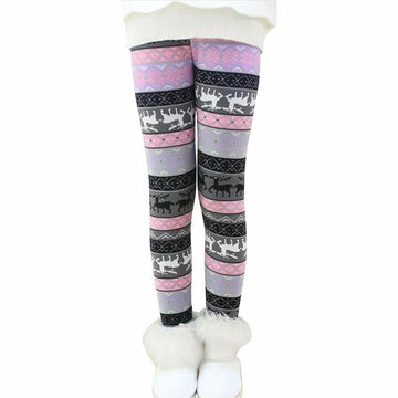 Rysly Girls Winter Thick Warm Fleece Lined Leggings Purple Elk Size 120
