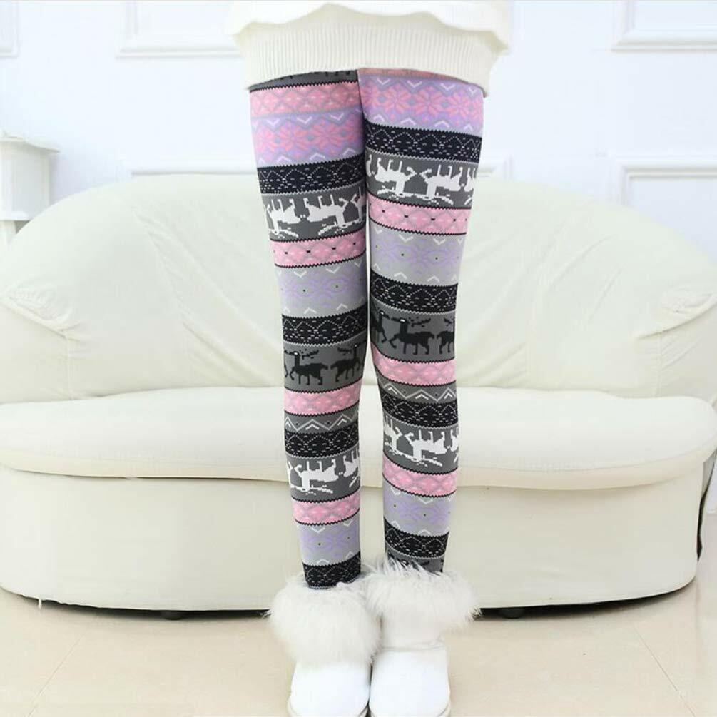 Rysly Girls Winter Thick Warm Fleece Lined Leggings Purple Elk Size 120
