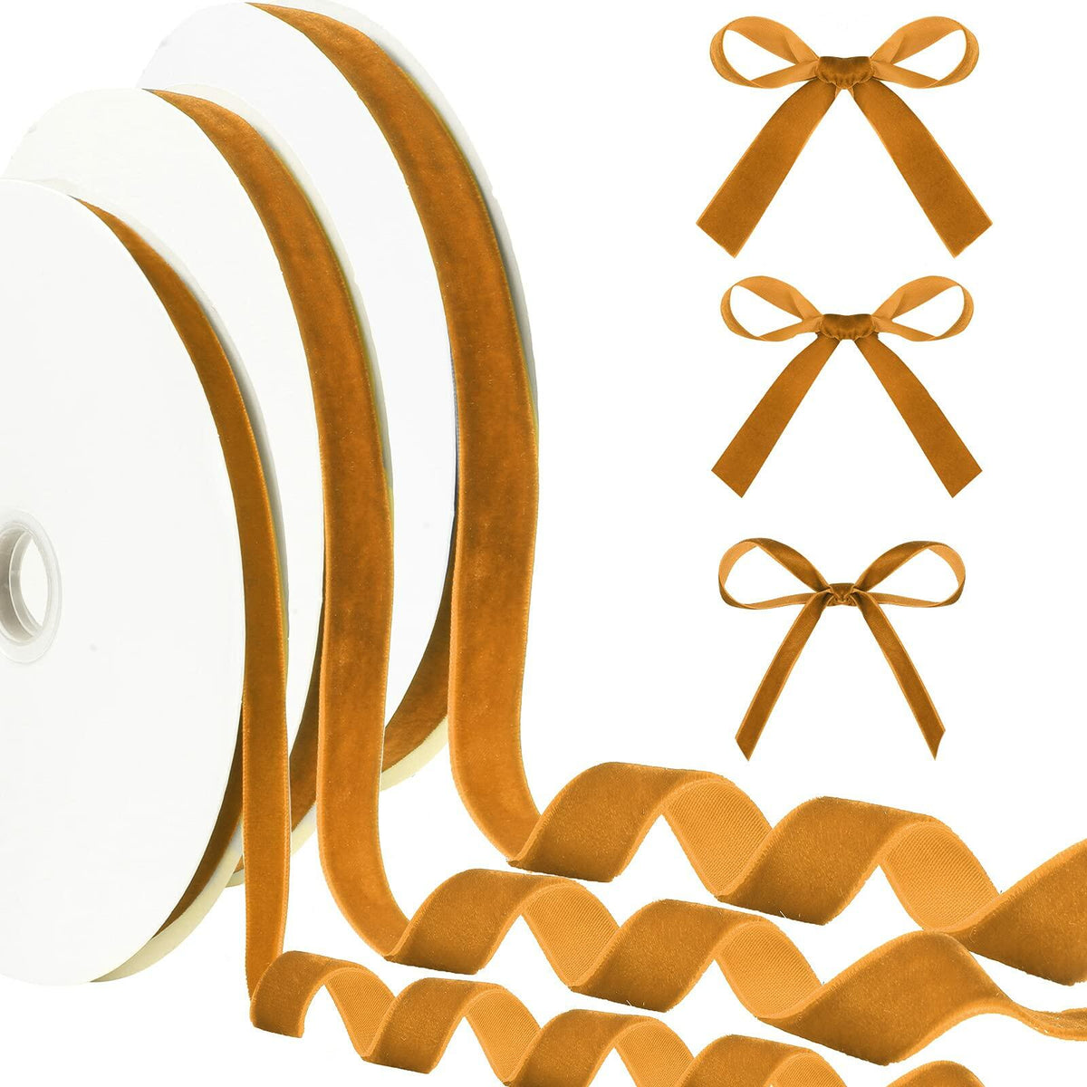 Yilloog 3 Rolls Christmas Velvet Ribbon 75 Yards 3/8 5/8 1 Inch Khaki Satin