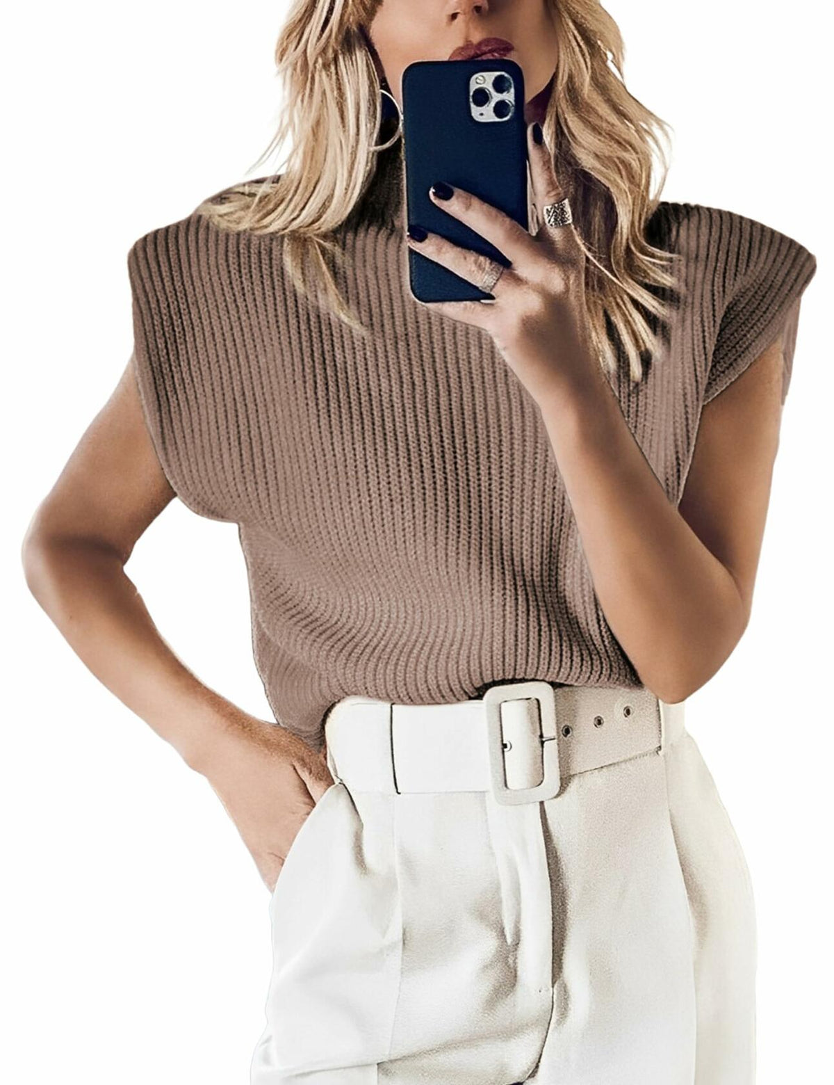 Hooever Women's Brown Turtleneck Sleeveless Knitted Sweater Vest Size S