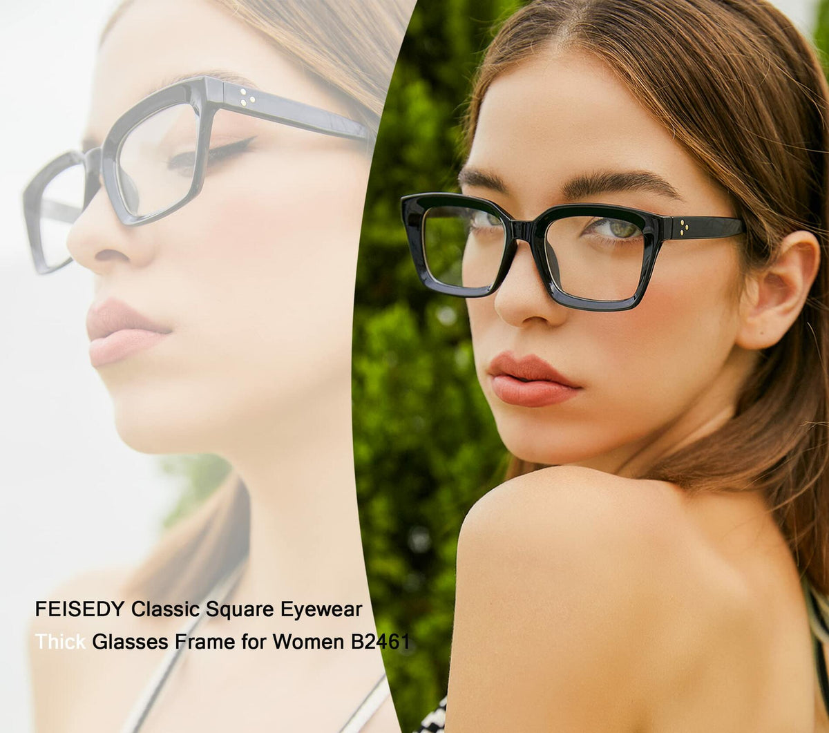 FEISEDY B2461 Square Thick Eyeglasses Frame Classic Unisex Eyewear