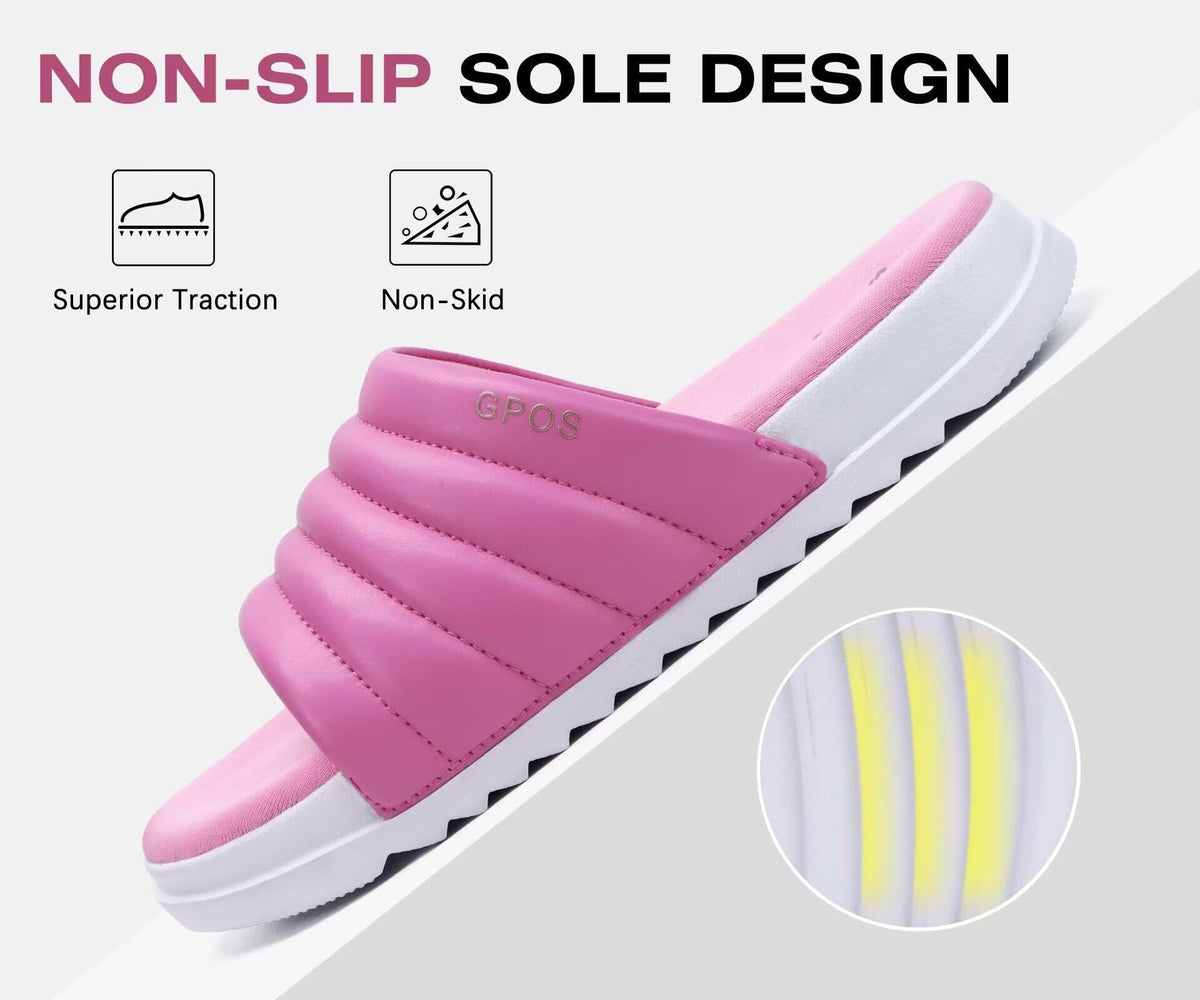 GPOS Womens Slides Memory Foam Cozy Open Toe Pink White Size 6