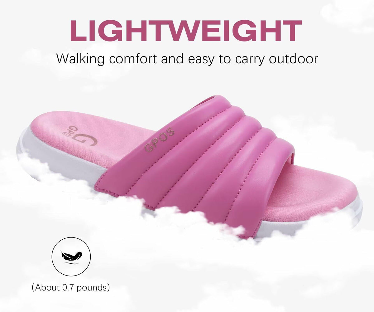 GPOS Womens Slides Memory Foam Cozy Open Toe Pink White Size 6