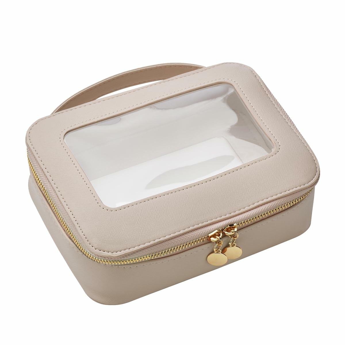Leatvook Portable Makeup Bag Large Travel Cosmetic Organizer Brown