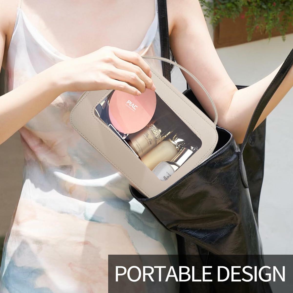 Leatvook Portable Makeup Bag Large Travel Cosmetic Organizer Brown