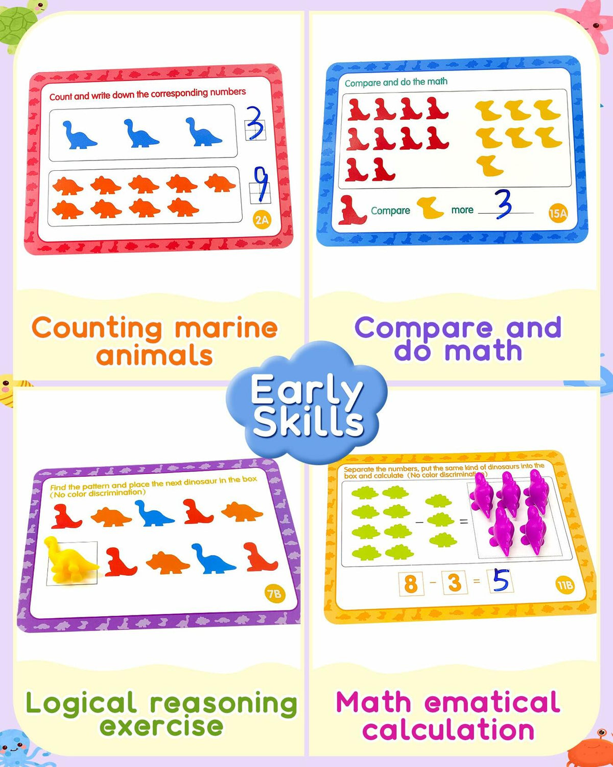 Yetonamr Montessori Counting Dinosaurs Educational Toy Set for Kids
