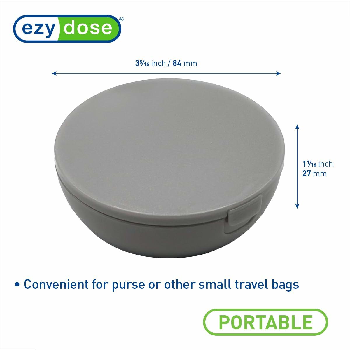 EZY DOSE Travel Pill Organizer Gray Compact Portable Medicine Case with Mirror