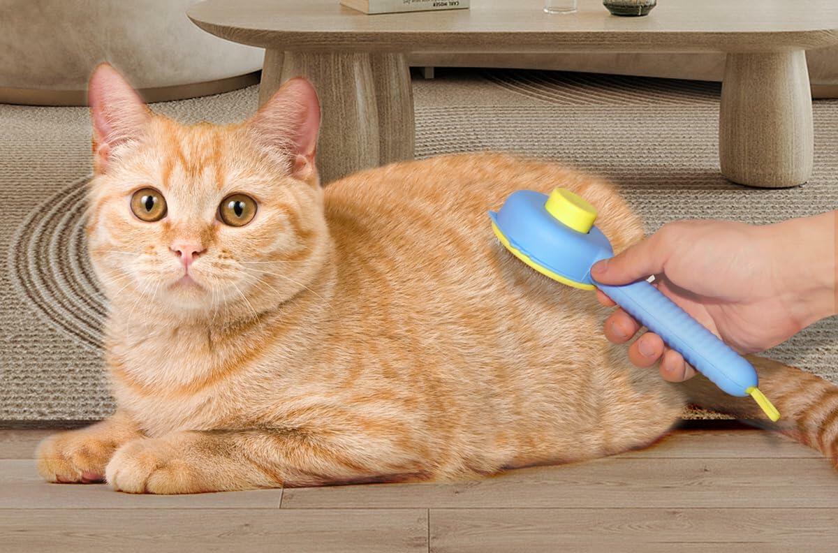 Landwill Pet Brush Yellow Bear Self Cleaning Grooming Tool for Cats & Dogs