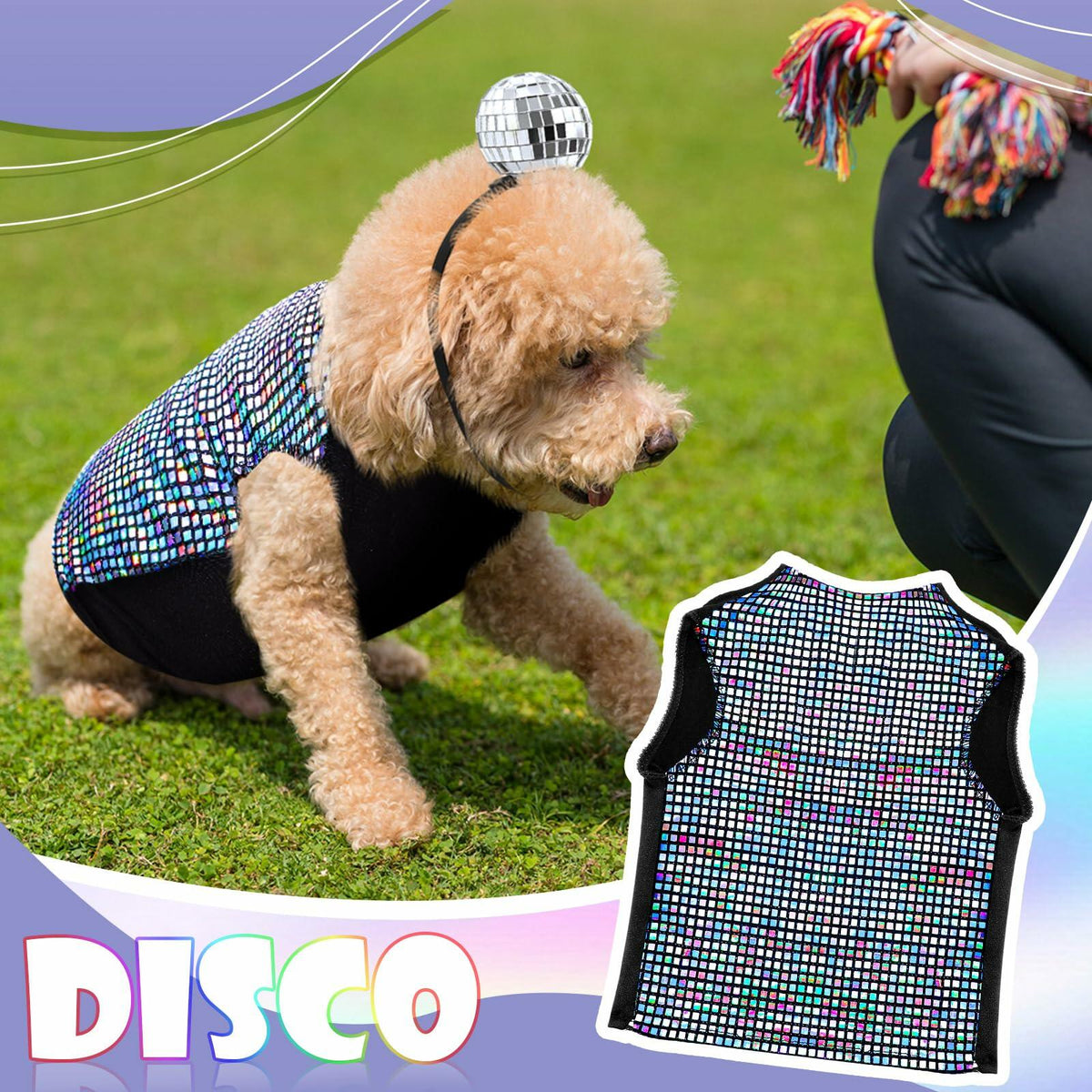 Huhumy Dog Costume Set M Disco Sequins Shirt & Disco Ball Headband