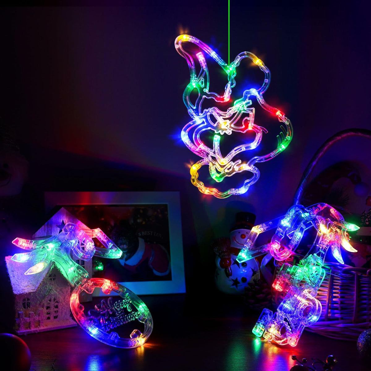 FASISOY 3 Pack Multi-Color Christmas Window Lights Battery Operated Timer
