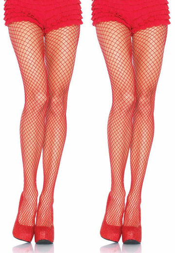 Leg Avenue Industrial Net Panty Hose 2 Pair Red Wide Fishnet Size One Size