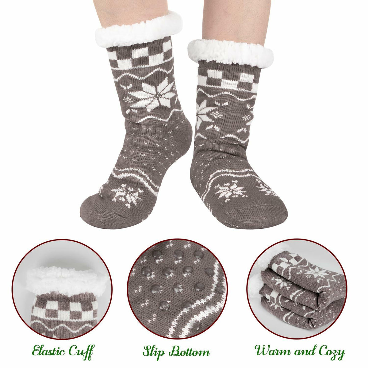 Kiddokids Women's Fuzzy Slipper Socks with Grippers Warm Cozy Fleece - One Size