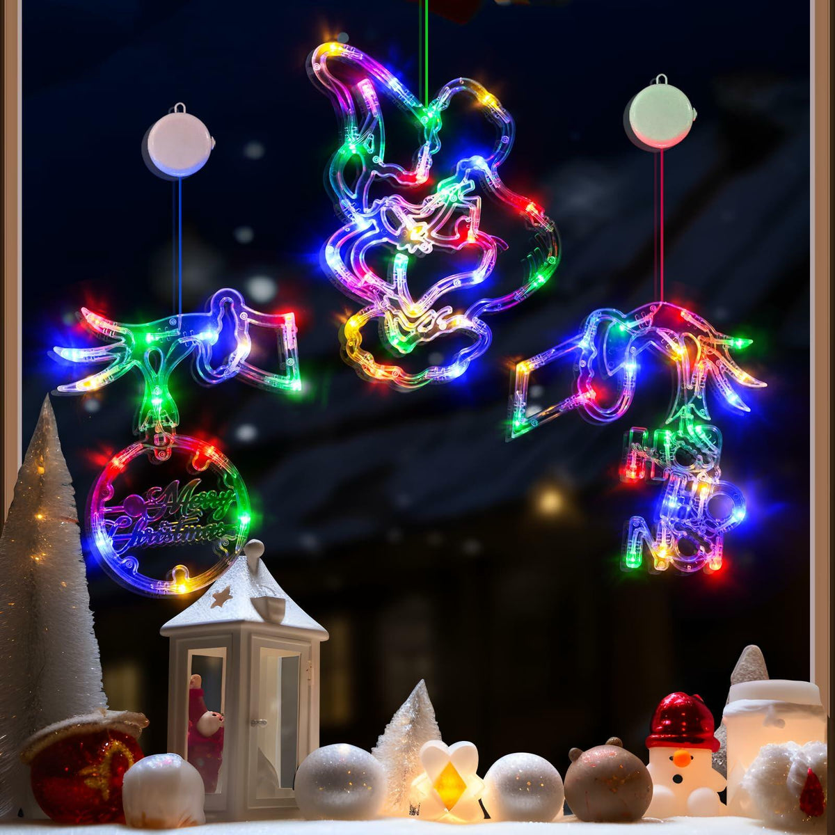 FASISOY 3 Pack Multi-Color Christmas Window Lights Battery Operated Timer