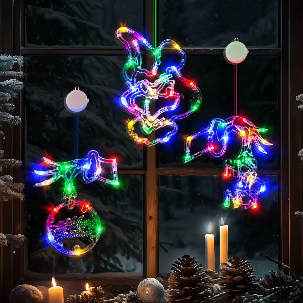 FASISOY 3 Pack Multi-Color Christmas Window Lights Battery Operated Timer