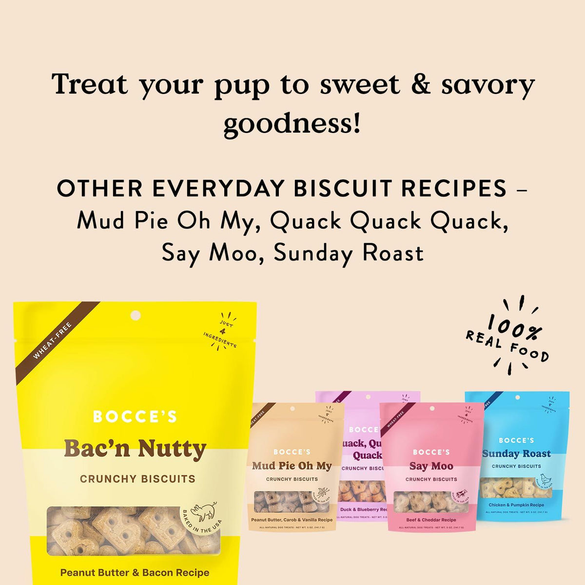 BestBy01/25 Bocce's Bakery Bac'N Nutty Dog Treats PB & Bacon Wheat-Free 5oz USA