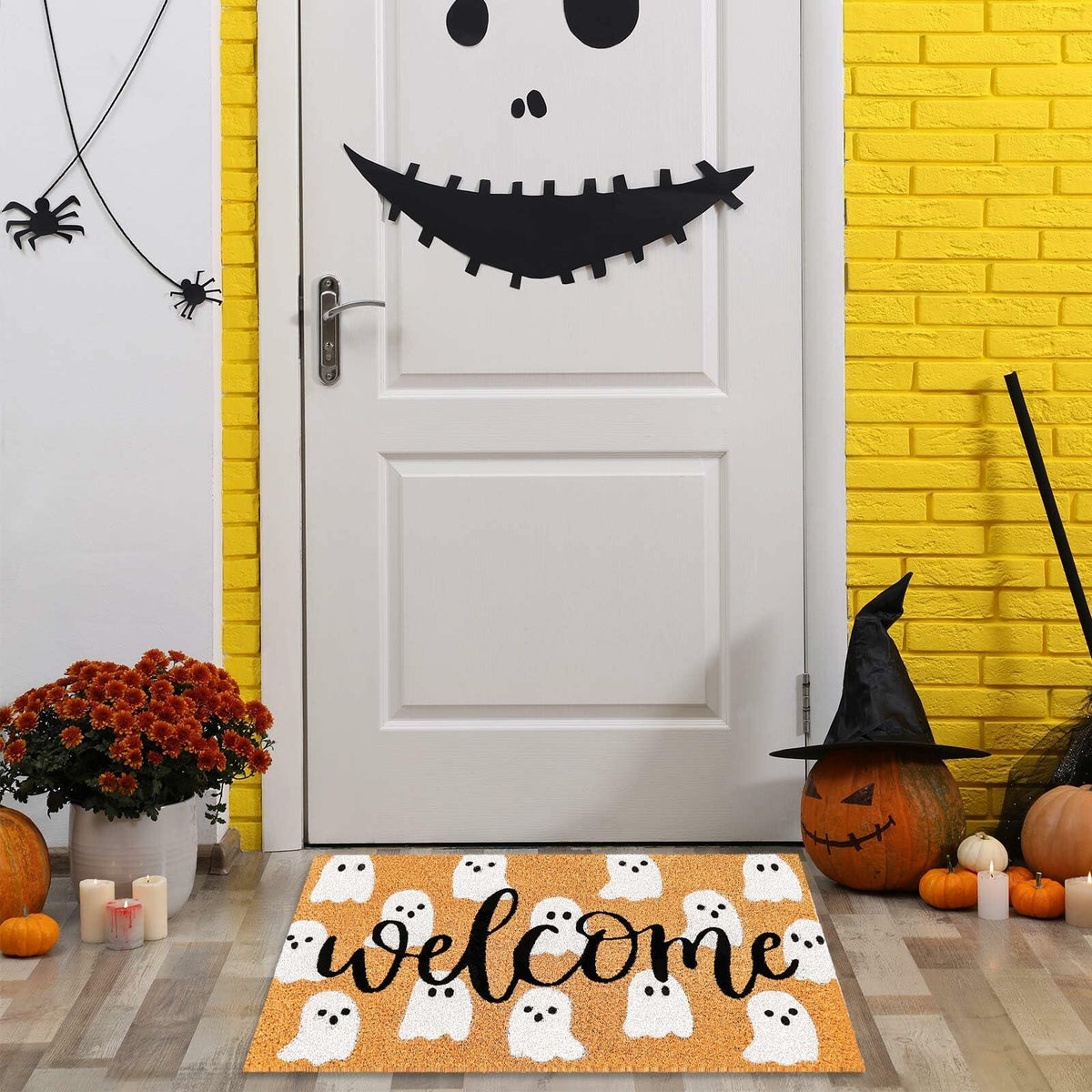 JarThenaAMCS Halloween Coir Doormat Cute Ghost Non-Slip 16.5x29 Inch