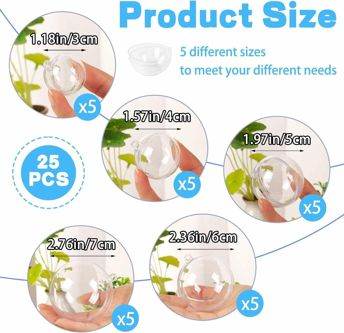 Ranchbtn 25pcs Clear Plastic Fillable Ornaments Various Sizes DIY Decor