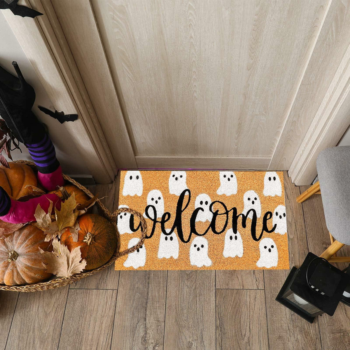 JarThenaAMCS Halloween Coir Doormat Cute Ghost Non-Slip 16.5x29 Inch