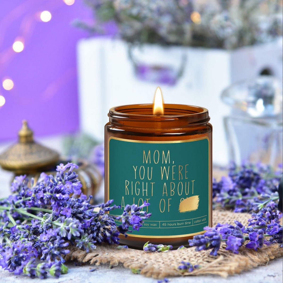Lavender Candle Gift for Mom - Scented Soy Wax, Relaxing Aromatherapy 9oz