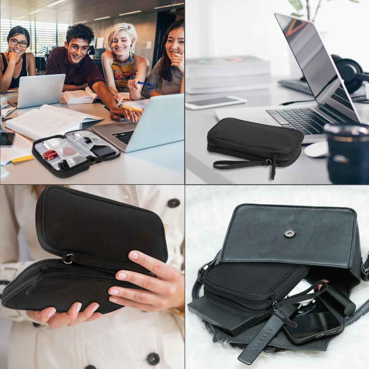Arae Travel Electronic Organizer Pouch Black Double Layer Waterproof
