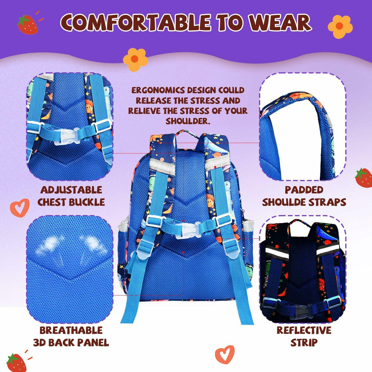 LOKESWEI Toddler Backpack 14" Blue Lightweight Durable Water-Resistant