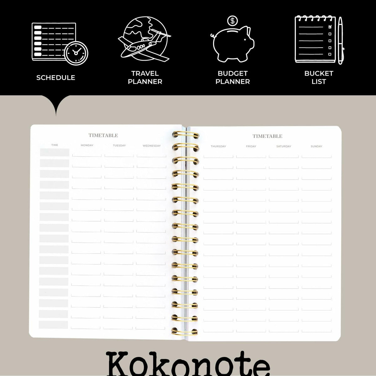 Kokonote Misty Gray A5 Academic Planner 2024-2025 Weekly 12 Months
