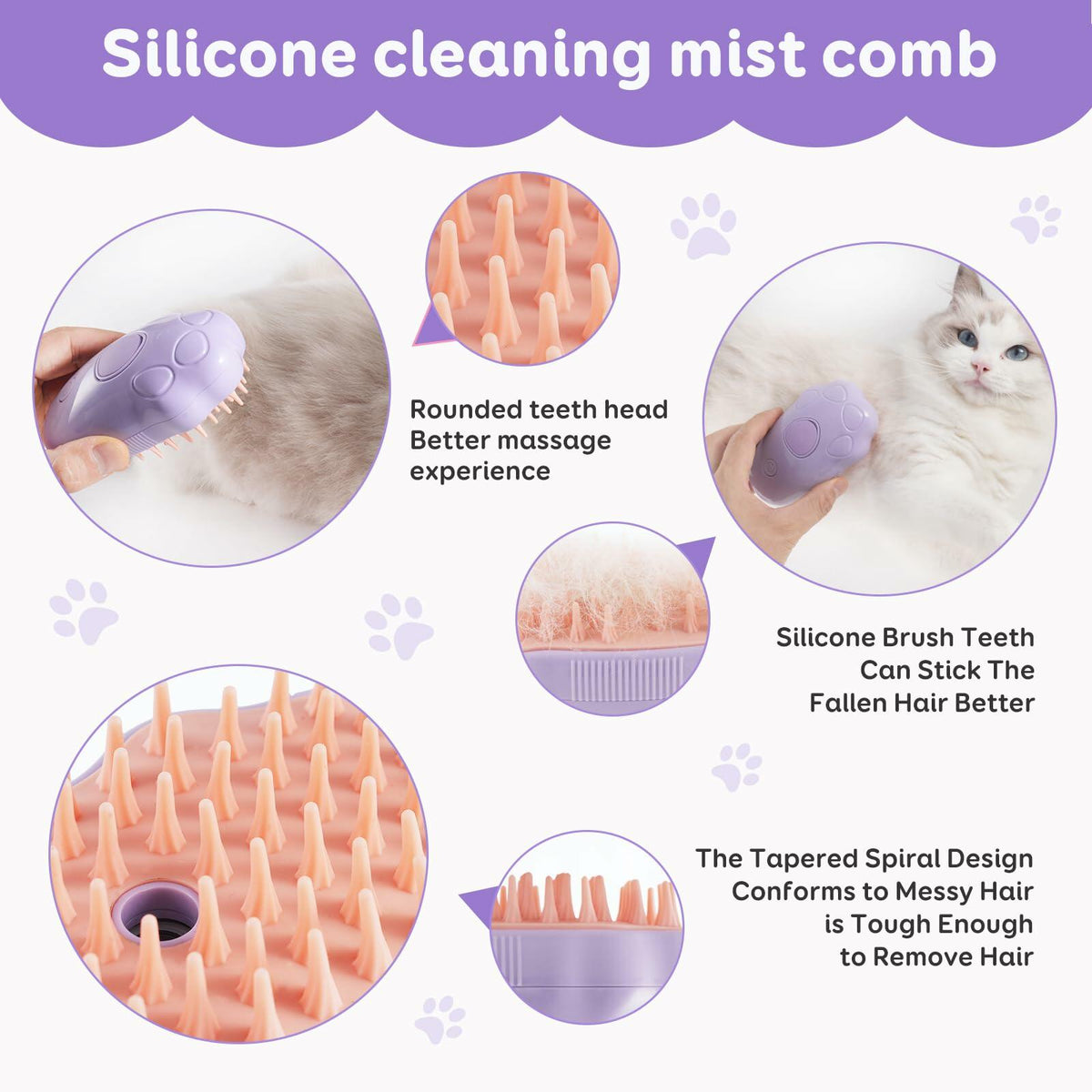 Cat Steam Brush Purple 2nd Gen Self-Cleaning Pet Hair Remover Shedding Tool