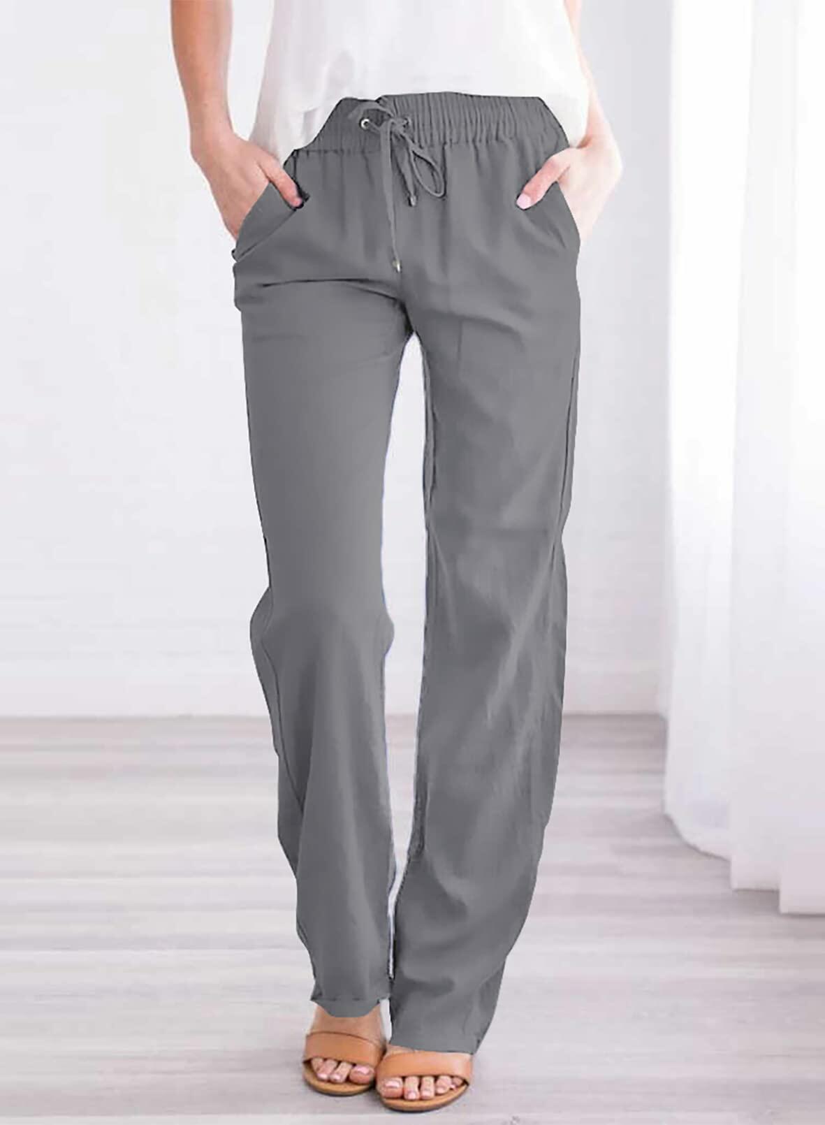Acelitt Women's Gray High Waisted Casual Trousers Pants Large Pockets - Size L