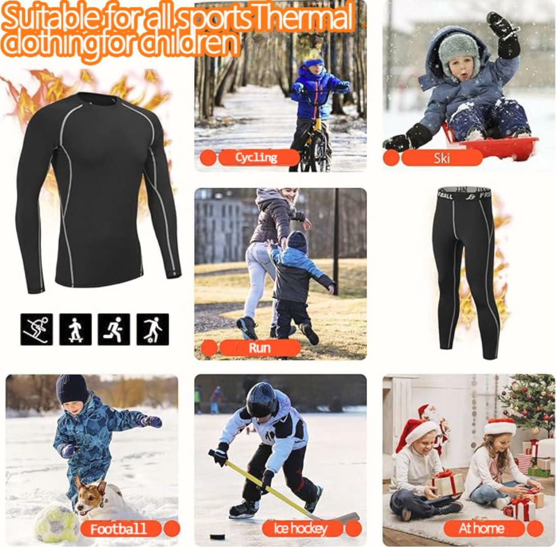 Muzikin Kids Thermal Underwear Set Fleece-Lined Compression Shirt & Leggings S