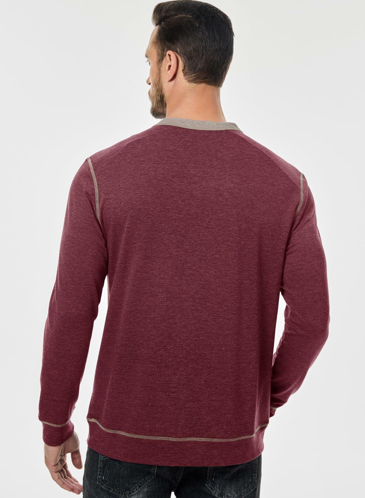JMIERR Men's Henley Shirt Red Long Sleeve V Neck Lightweight Size 2XL