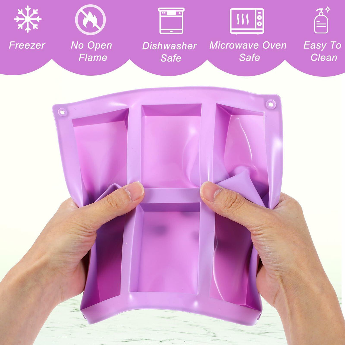 PEOVLVN Silicone Chocolate Bar Mold 6 Cavities Deep Pistachio Purple