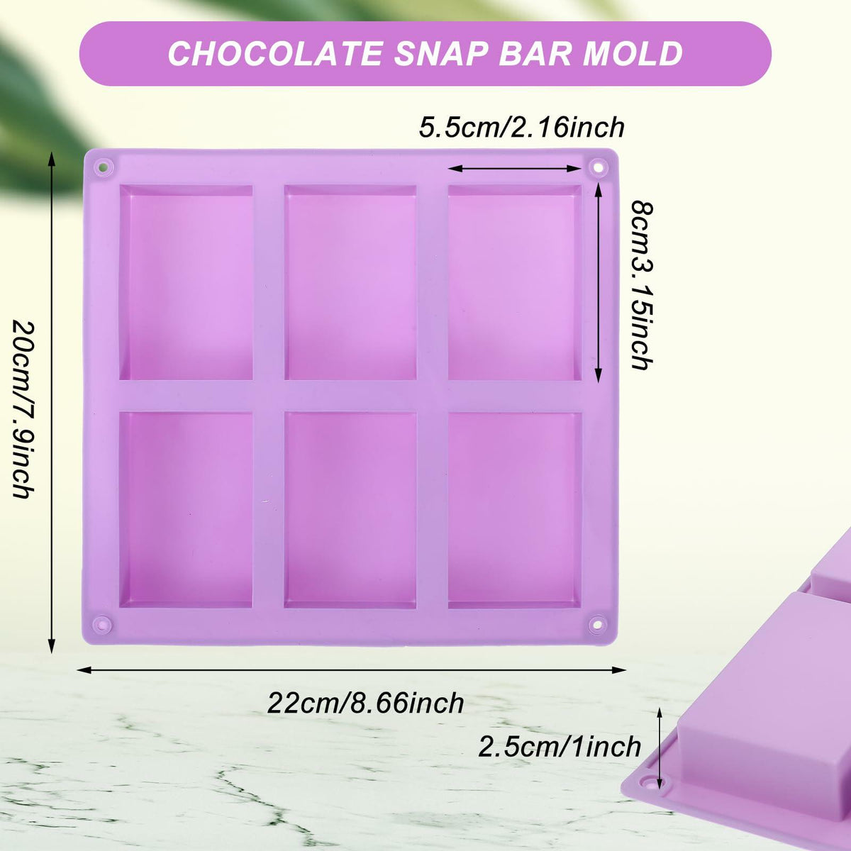 PEOVLVN Silicone Chocolate Bar Mold 6 Cavities Deep Pistachio Purple