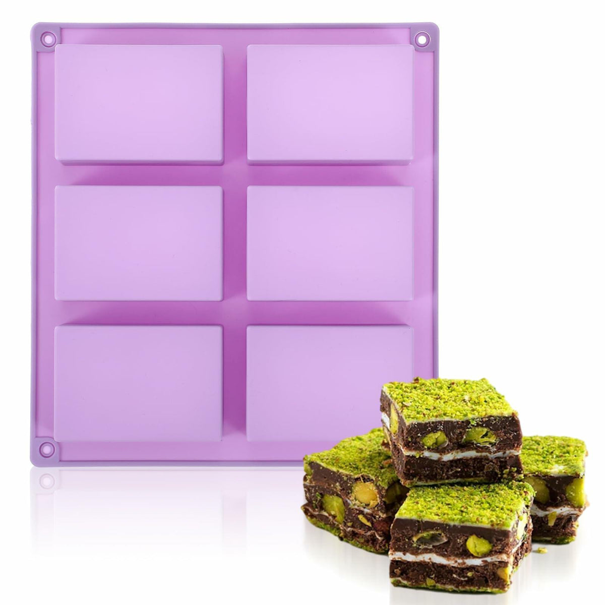 PEOVLVN Silicone Chocolate Bar Mold 6 Cavities Deep Pistachio Purple