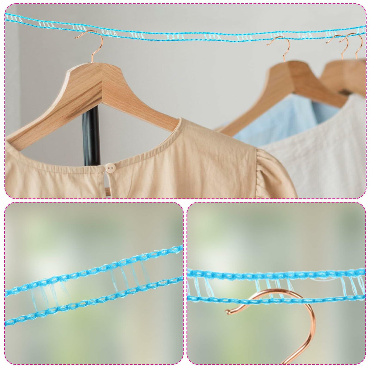 Giantree 2 Pack Retractable Windproof Clothesline Pink + Blue for Outdoor