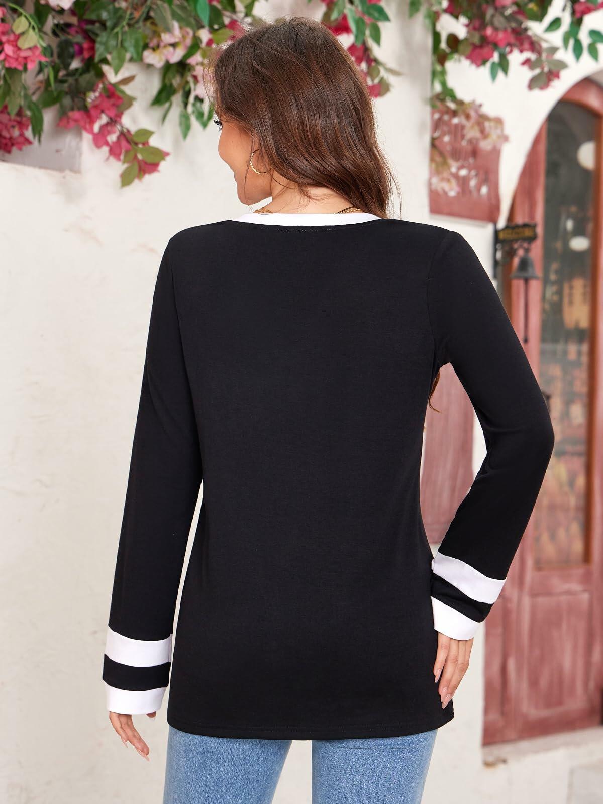 Black V Neck Long Sleeve Tee Women Plus Size S Lightweight Jersey Top