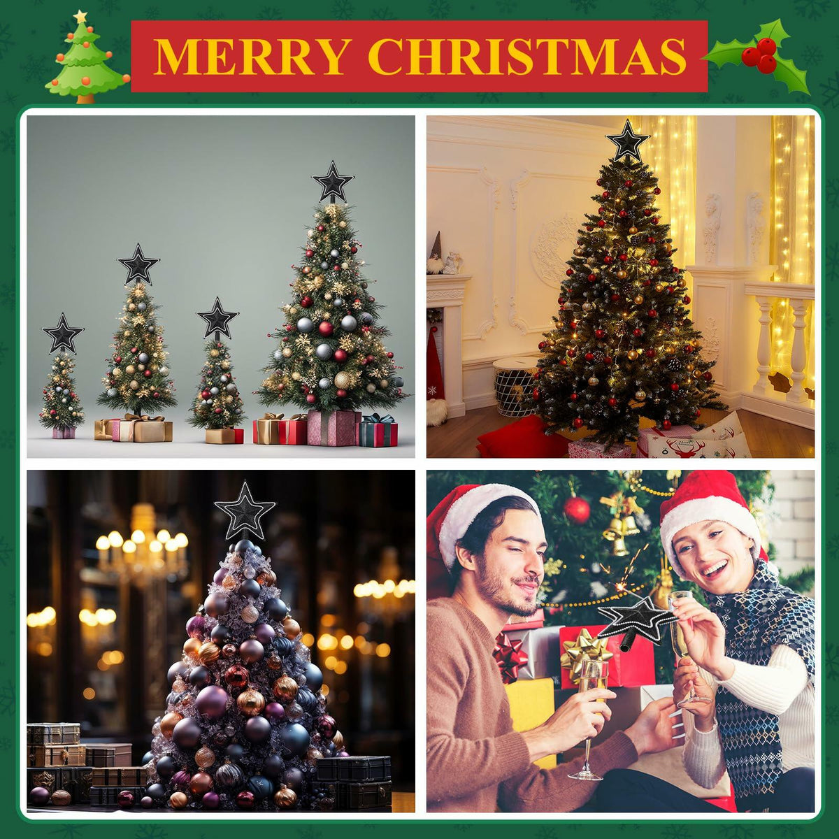 Hollowfly Mini Star Christmas Tree Topper Black Pearl 8 Inch Tree Top Decor