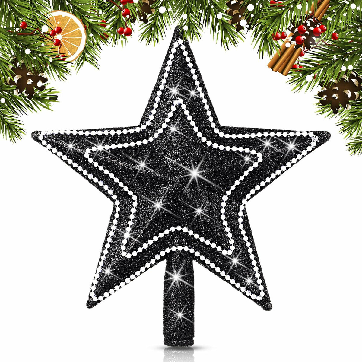 Hollowfly Mini Star Christmas Tree Topper Black Pearl 8 Inch Tree Top Decor