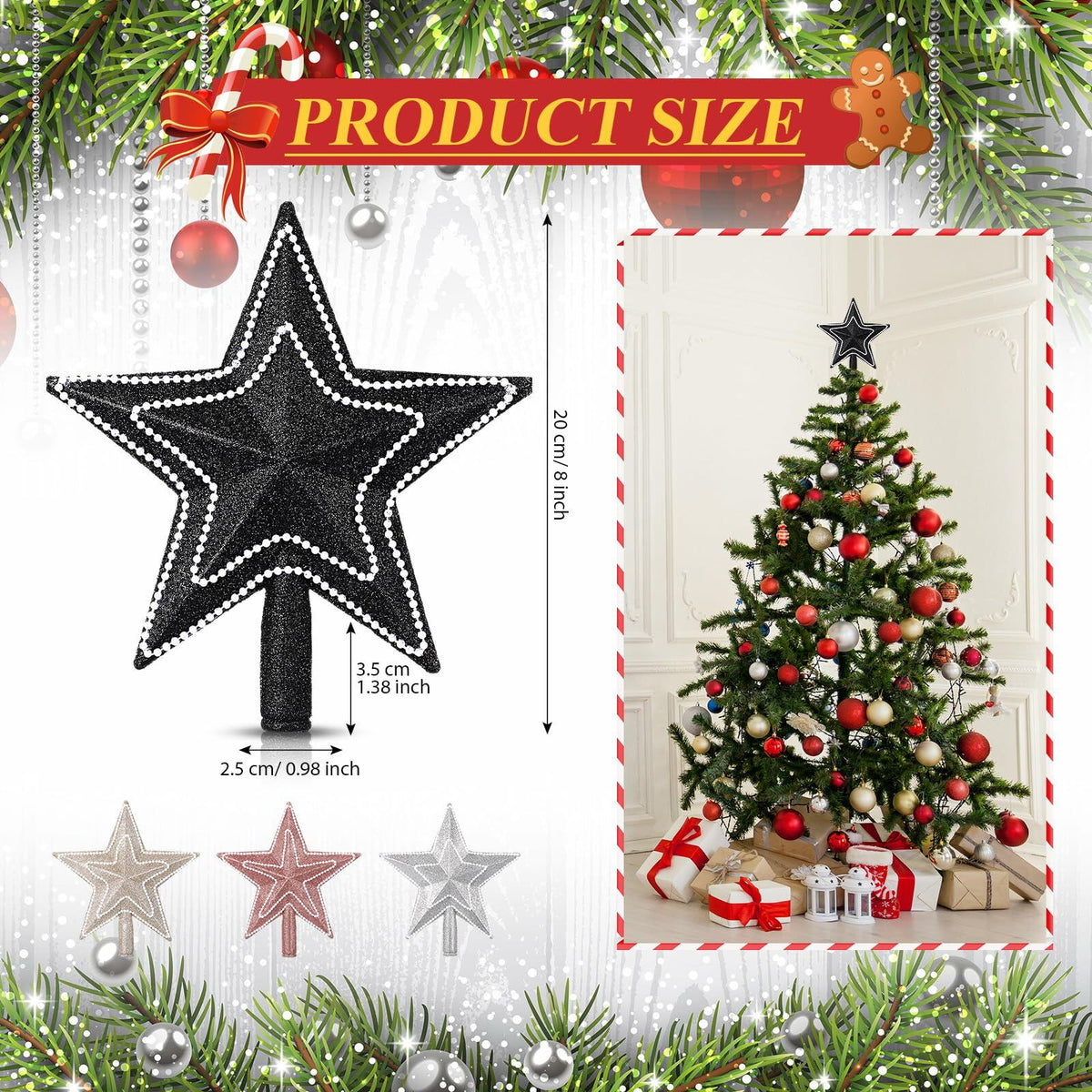 Hollowfly Mini Star Christmas Tree Topper Black Pearl 8 Inch Tree Top Decor