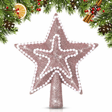 Hollowfly 4" Glitter Mini Star Christmas Tree Topper Rose Gold Pearl