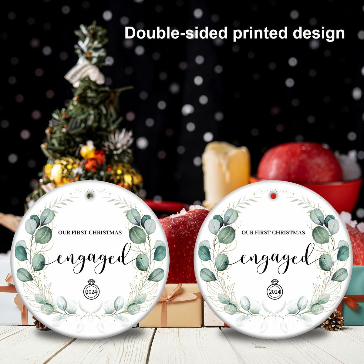 Aestas 3.5" Ceramic Engagement Ornament 2024 Unique Gifts for Couples