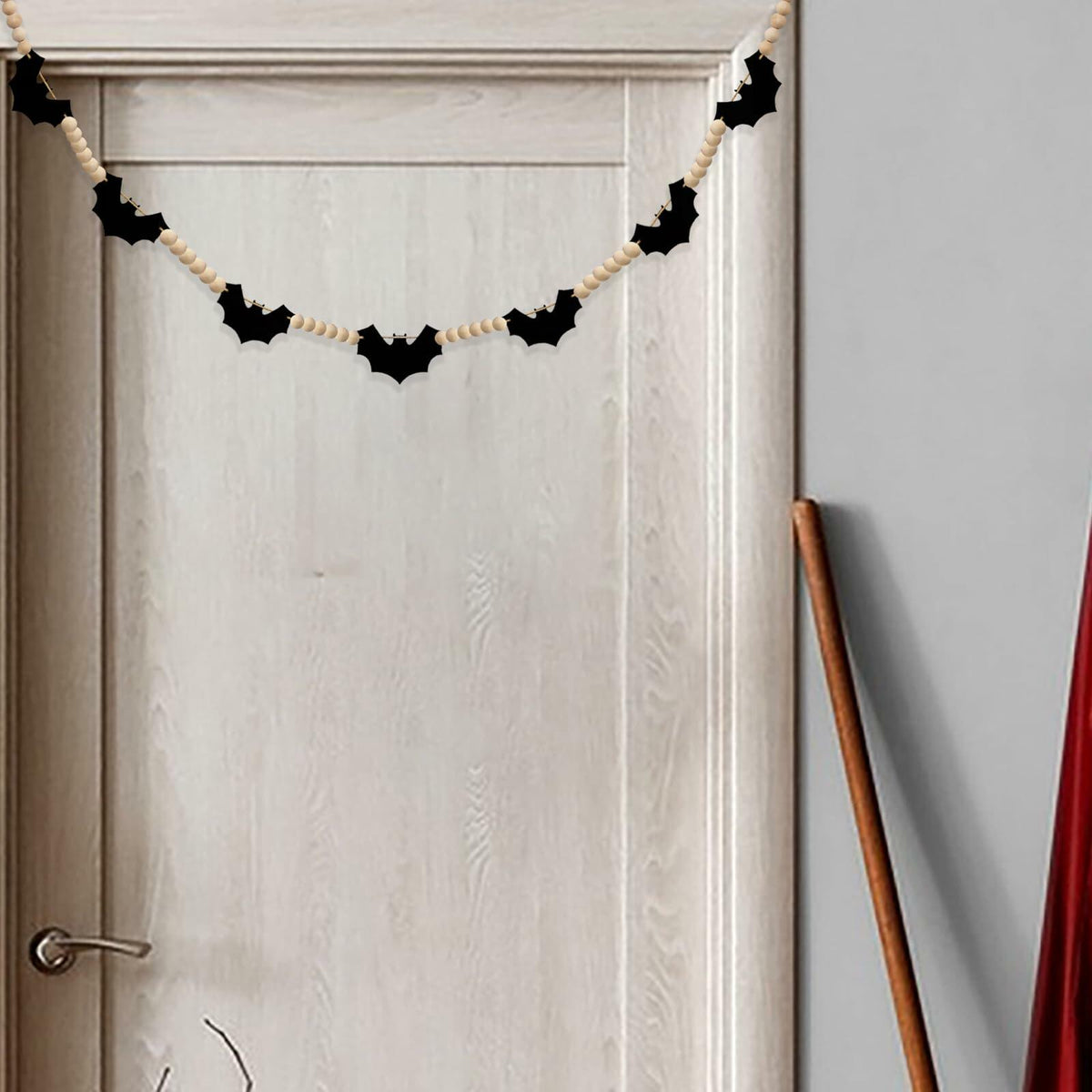 Gvhntk Black Felt Bats Garland Halloween Decor Indoor Banner Wood Beads